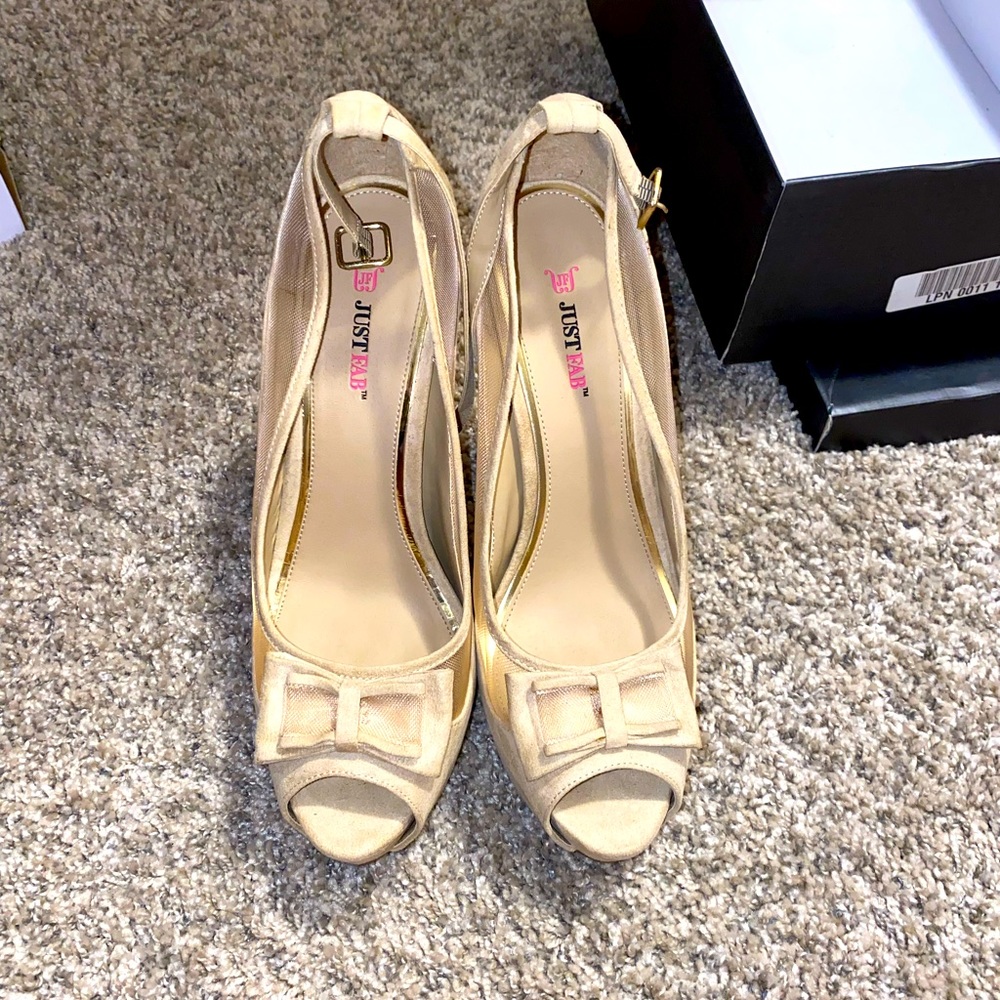 Tan Just Fab high strap heels